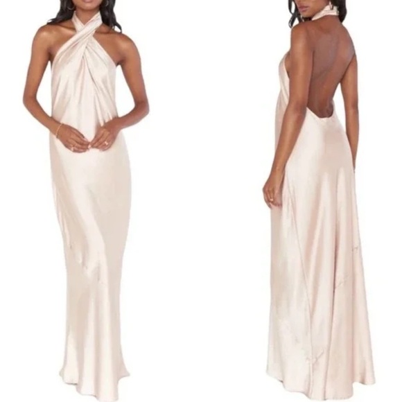 Show me your mumu jasmine Elegant tan Cream Halter maxi Dress large women’s - Picture 9 of 9